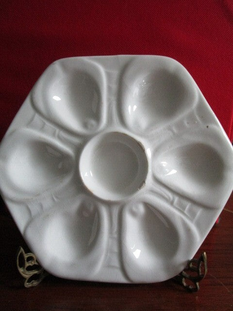 ANTIQUE MAJOLICA OYSTER PLATE 8 3/4" HEAVY CERAMIC