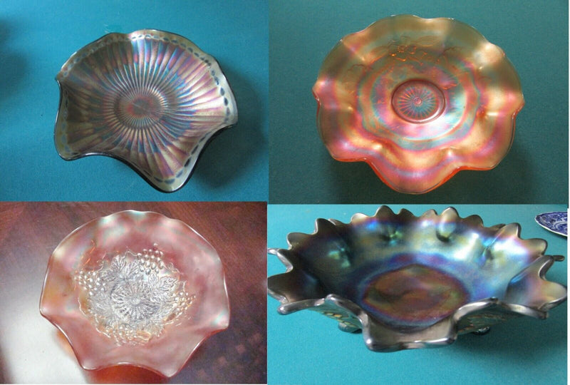 Northwood CARNIVAL BOWLS RUFFLED BORDERS IRIDESCENT PURPLE GRAPES pick 1