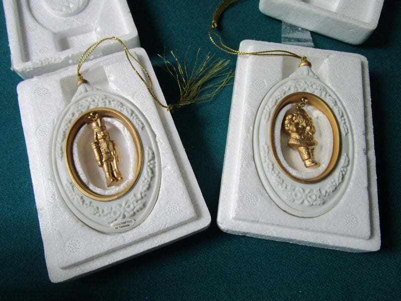 Golden Treasures Of Christmas Ornaments Santa And Nutcracker Nib Orig