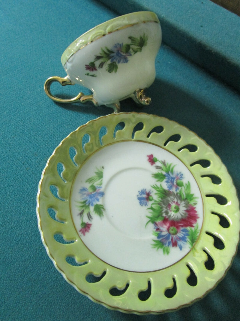 Napco Mid Century Japan Lusterware Floral Tea Cup Saucer  [86]