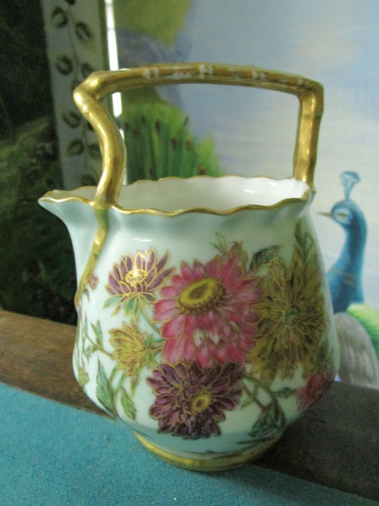 TRESSEMAN & VOGHT LIMOGES  FLORAL AND GOLD CREAMER/PITCHER  [94B]