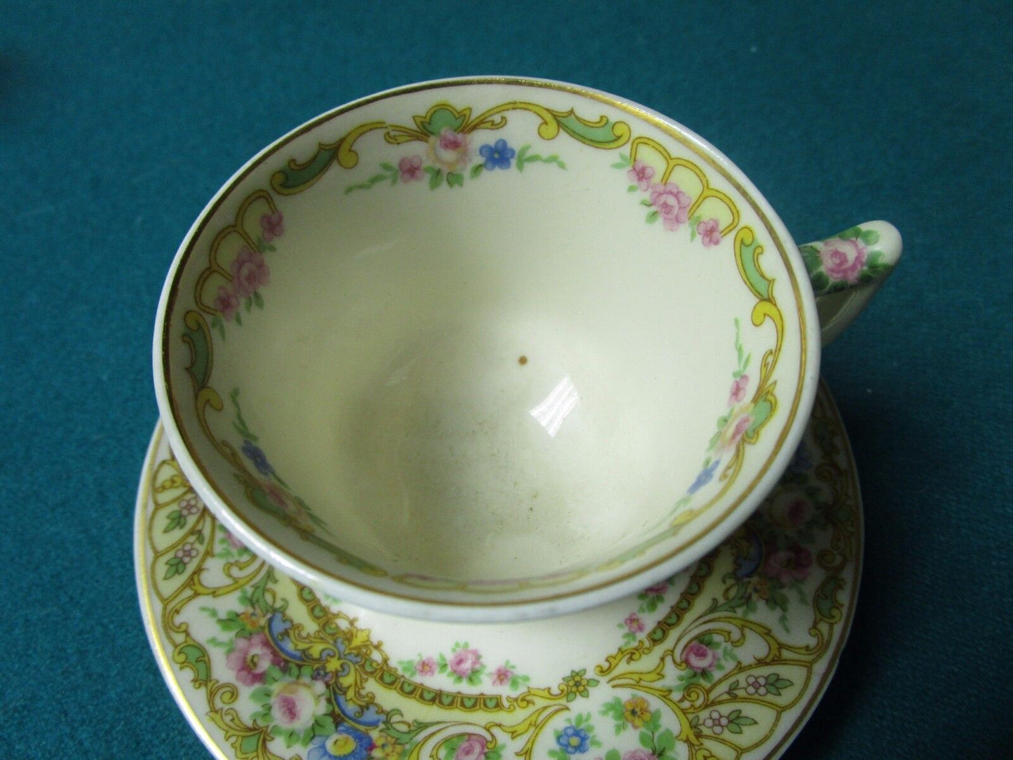 American Syracuse Old Ivory  Ceramic Coffee Floral Cup And Saucer [95j]