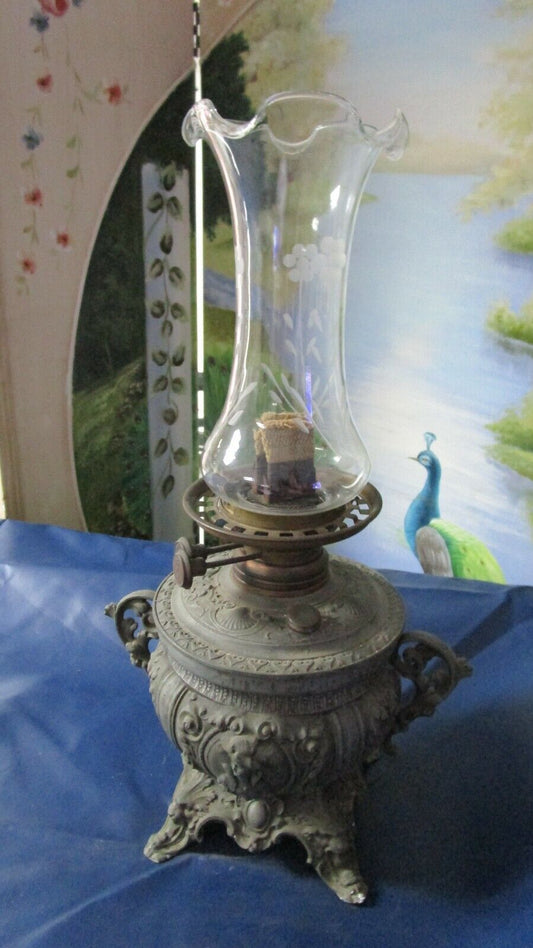 1880s Nicholas Muller & Sons NY cast metal oil lamp UNIQUE/ORIGINAL