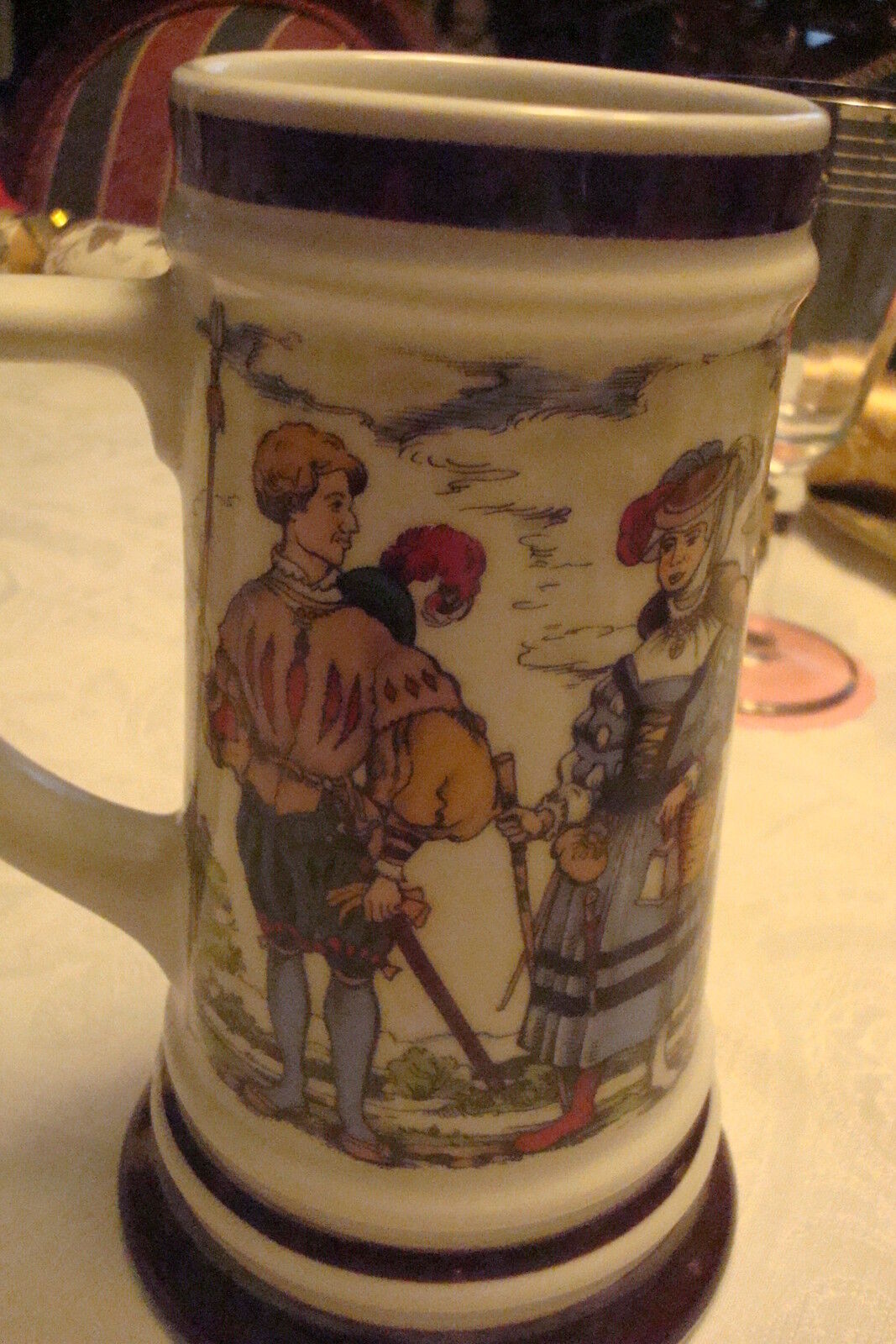 Vintage BMF BIERSEIDEL Ceramic transferware stein/mug, 7 1/2" tall