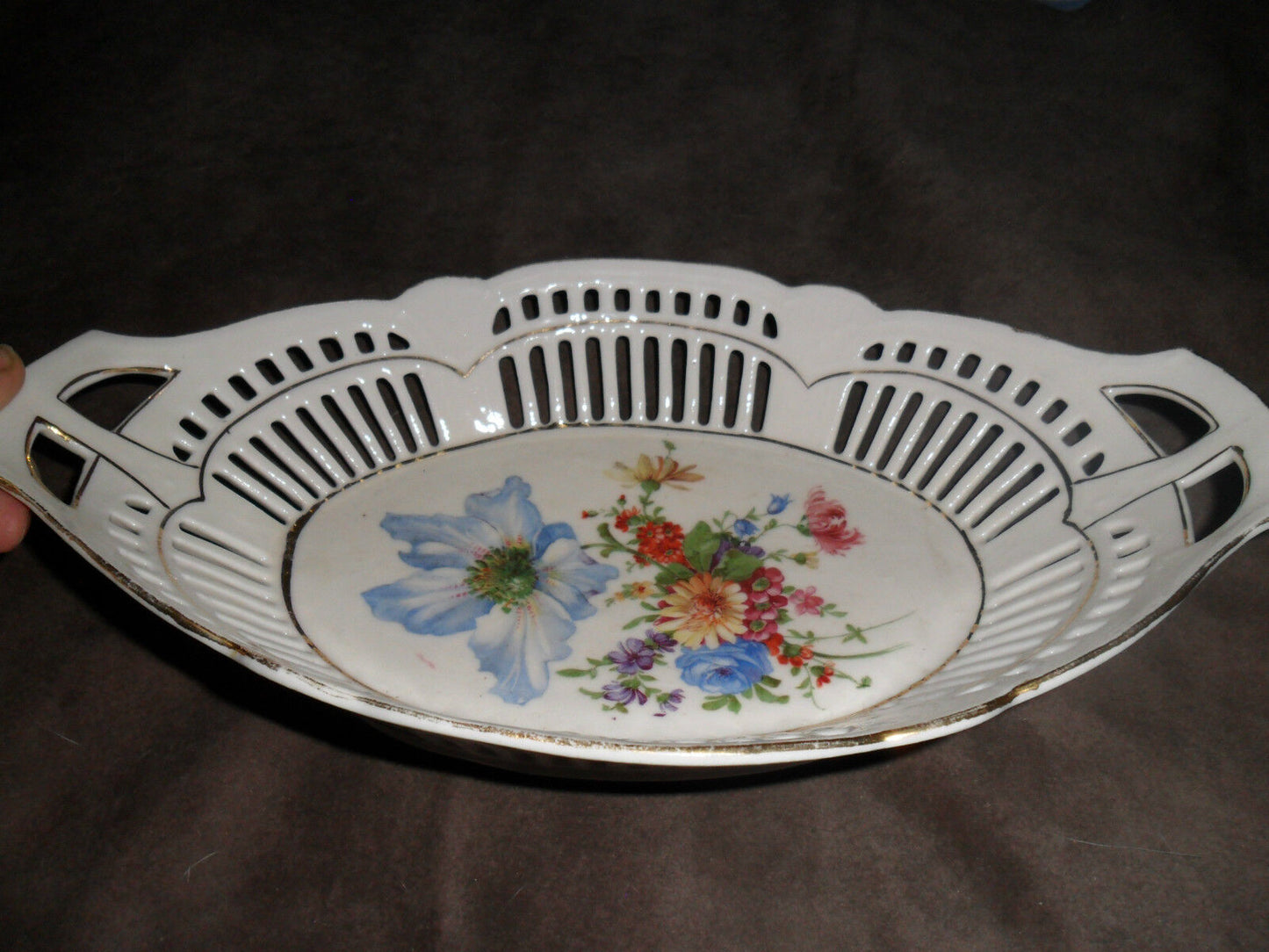 ANTIQUE BASKET RETICULATED FLORAL MADE IN GERMANY