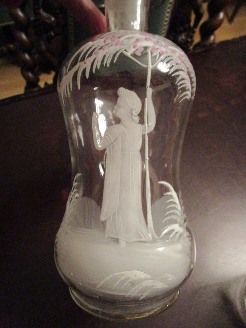 CRYSTAL DECANTER AND 2 TUMBLERS  HANDPAINTED WHITE AND COLOR FLOWERS [*G-2]