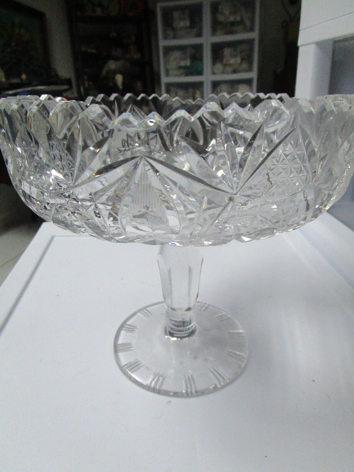 American Brilliant footed compote candy dish 8 x 8"