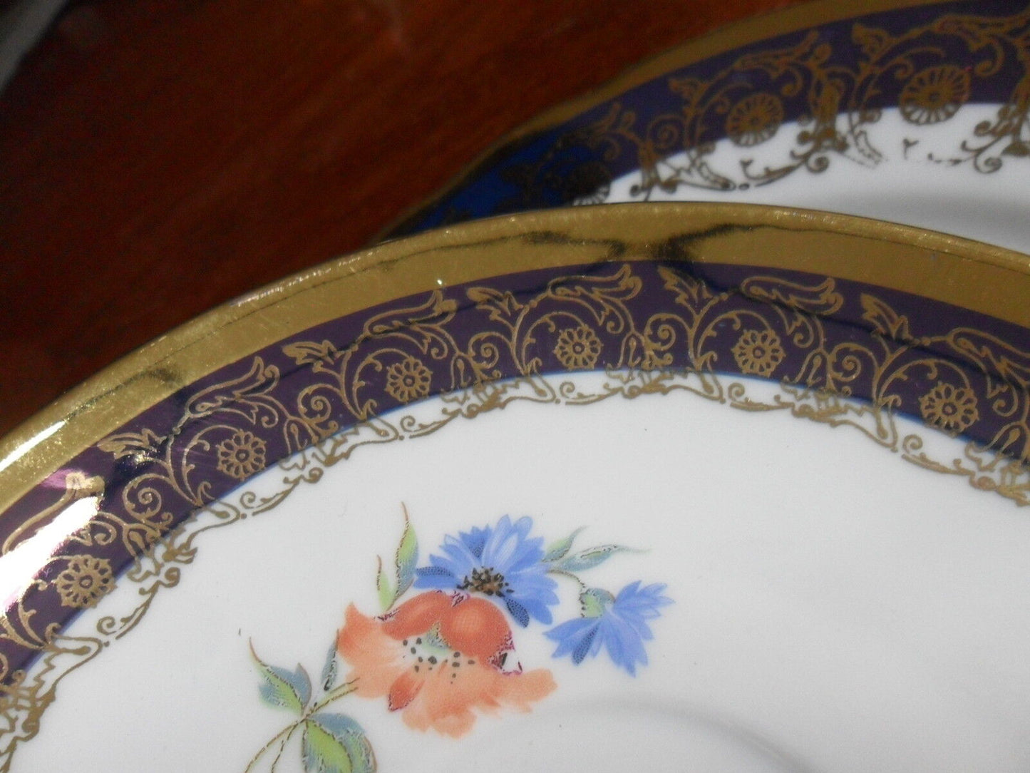 Vintage  gold cobalt and flowers trio cup, saucer and plate gorgeous[60k]