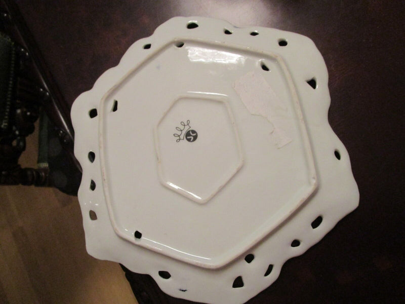 Gorgeous Gold And Blue Ceramic Square Reticulated Tray Mystery Mark 9 3/4" [#28]