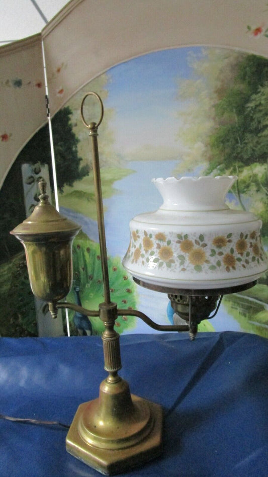 ANTIQUE OIL STUDENT LAMP ELECTRICAL NOW GORGEOUS ORIGINAL GLASS SHADE