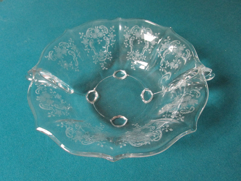 Fostoria Baroque Meadow Rose Elegant Glass Etched Footed Bowl [*GL13]