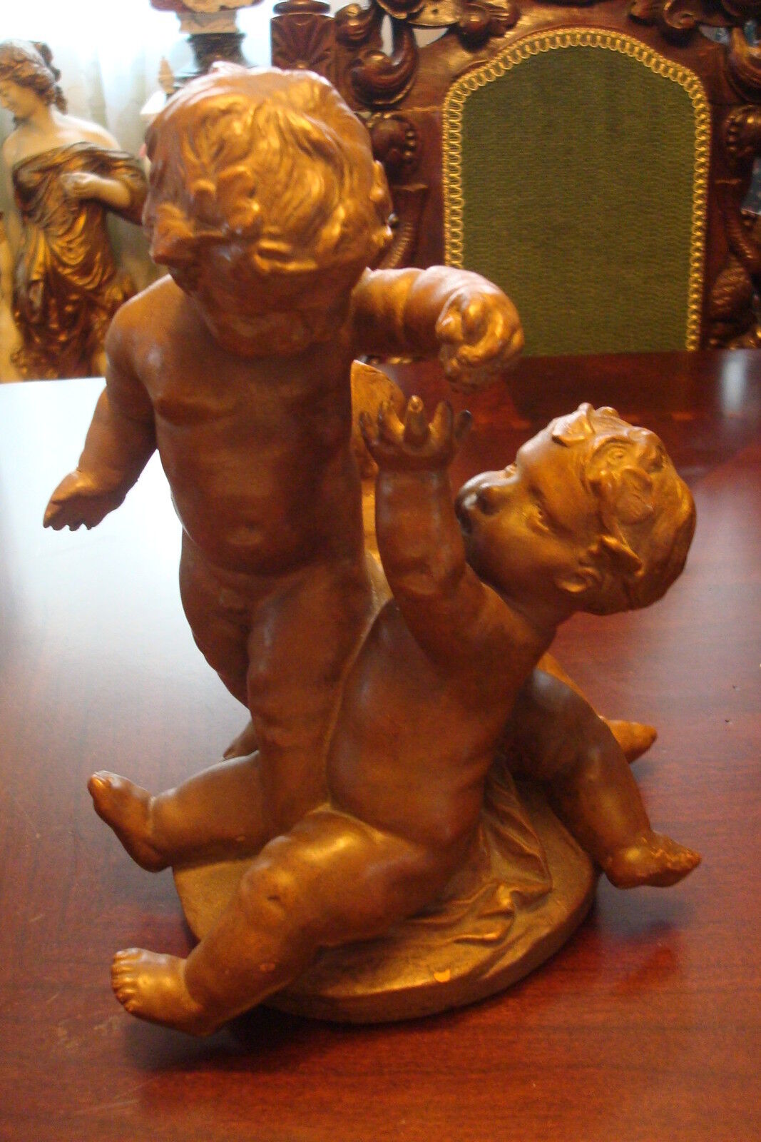 TROIS ENFANTS JOUANT terracotta cast sculpture signed on base, Louis F. de Larue