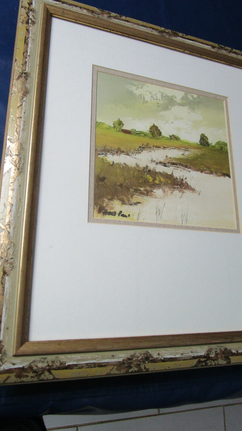 HANS PAUS LITHOGRAPH PROFESSIONALLY FRAMED SIGNED ON PLATE -FARMLANDS-