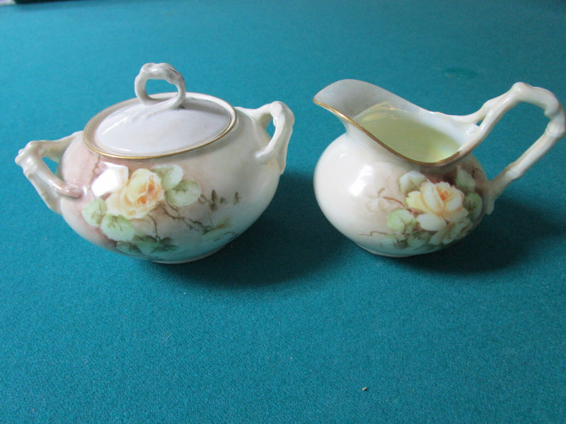 JEAN POUYAT FRANCE CREAMER AND COVERED SUGAR WHITE ROSES SEPIA COLORS [83c]