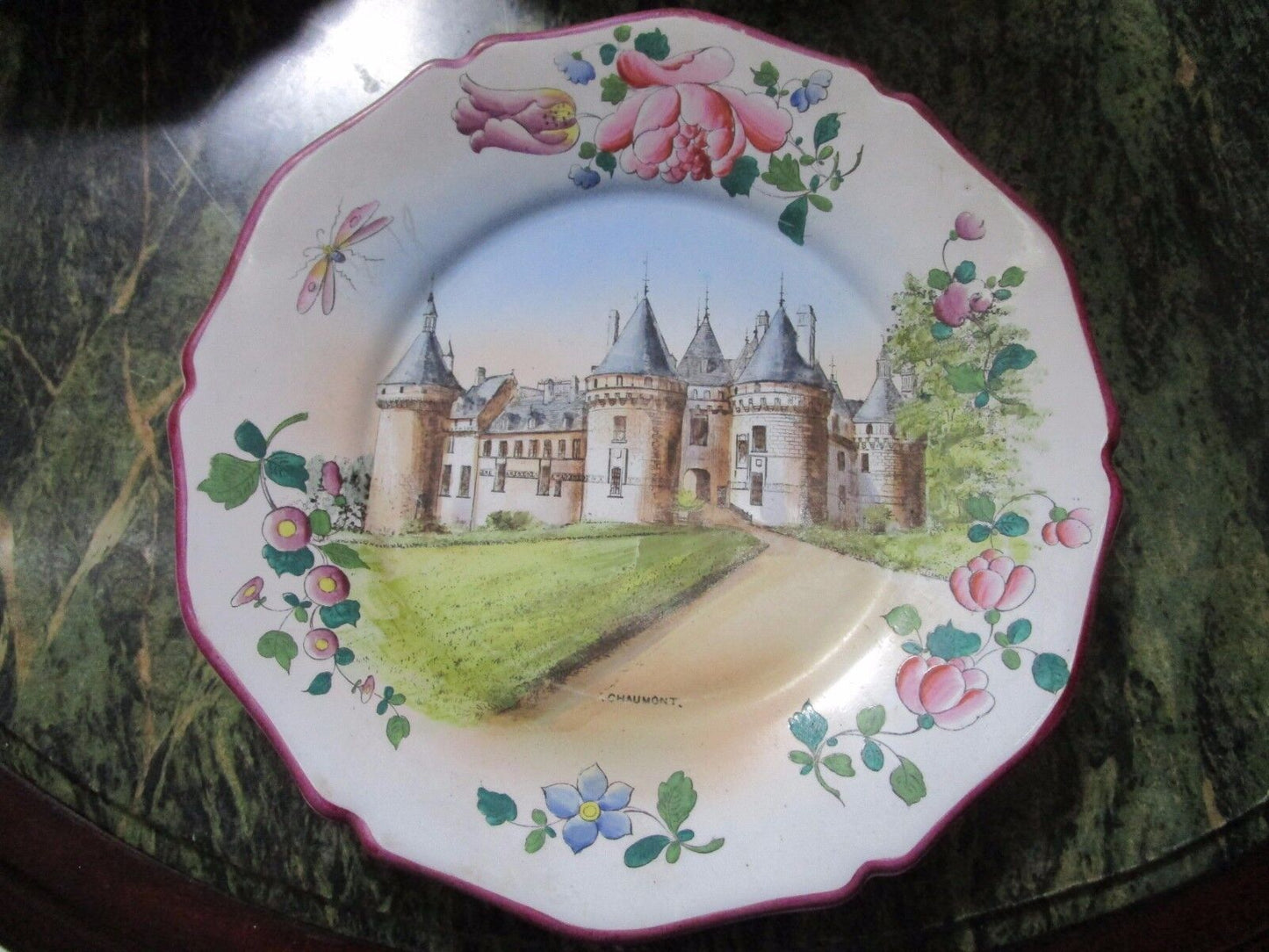 A. PEAUDECERF TOURS 1890s FRANCE ANTIQUE 4 CASTLE PLATES CERAMICHE