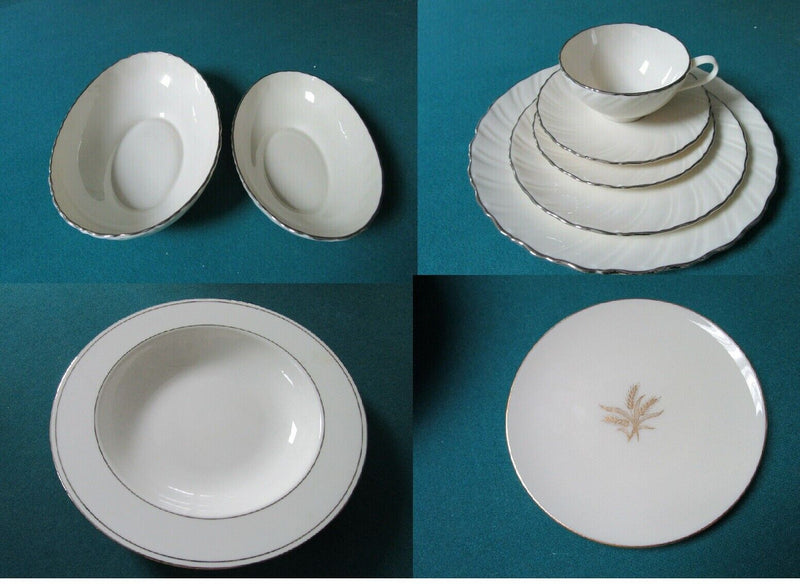 Weatherly pat. By Lenox bowls dinner plates cup saucer federal platinum wheat ^^