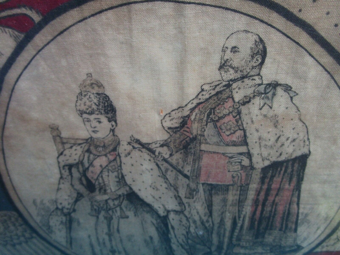 1920S KING Edward VII and Alexandria RED SCARF WITH ENGLISH EMBLEMS [*ART]