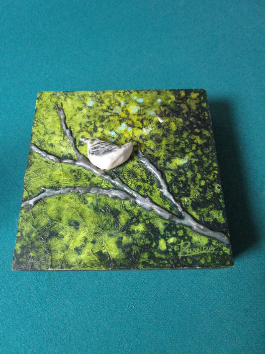 "THE PERCH" BY RHONDA COUNTS ACRYLIC  PAINTING CERAMIC 2 X 6" ORIGINAL