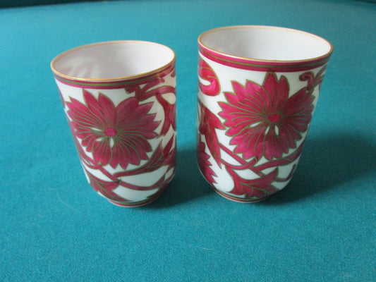 ANTIQUE JAPANESE EGGSHELL CUPS 3 1/2" AND 3 3/4" REG FLOWERS [*JAPAN]