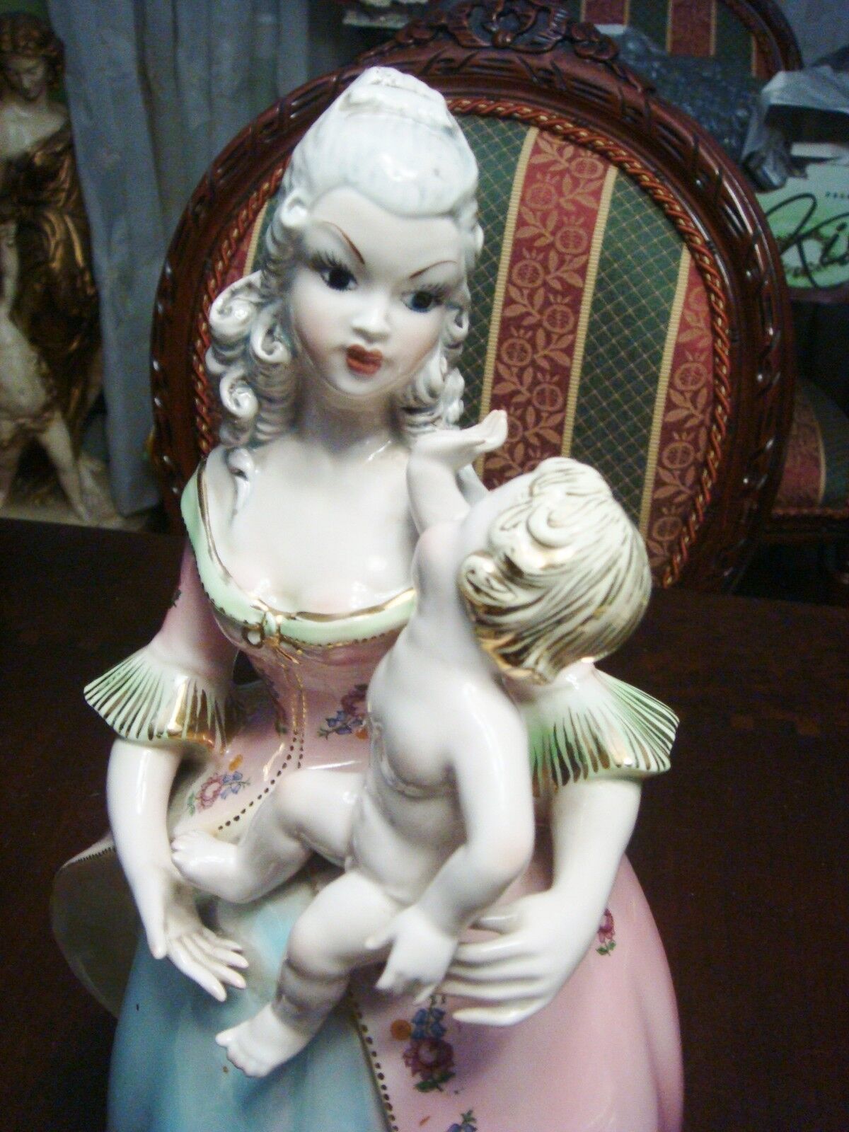 1930's Sculpture planter mother and child Olimpia, Italy, gorgeous colors  [*12]