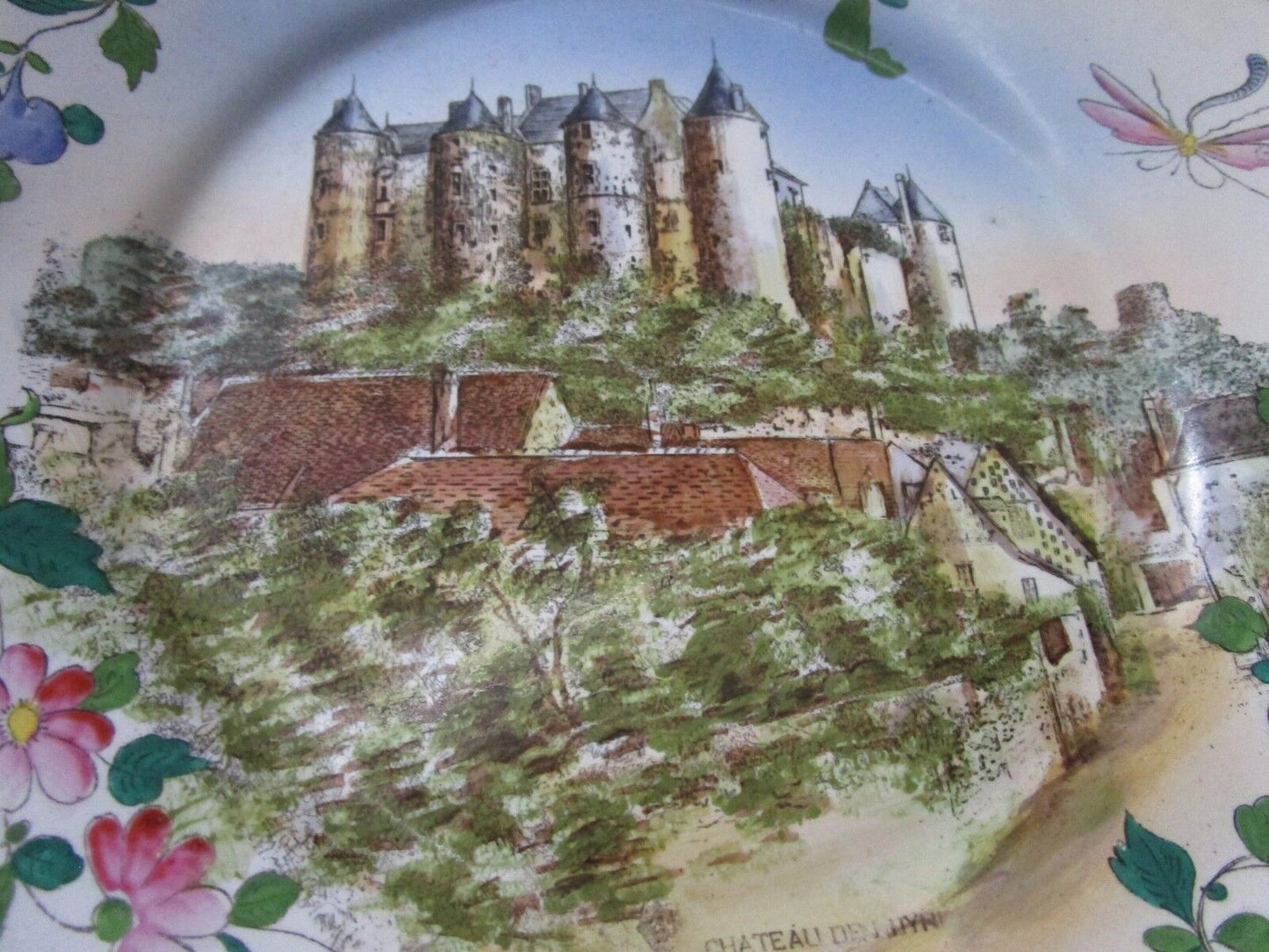 A. PEAUDECERF TOURS 1890s FRANCE ANTIQUE 4 CASTLE PLATES CERAMICHE