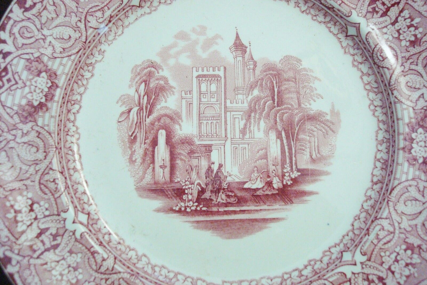 Antique BUDA England Staffordshire Red Transfer Ware Plate 8 1/2 [*red]