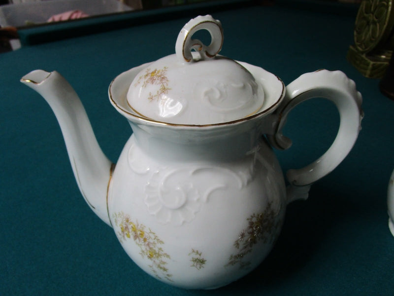 CARLSBAD AUSTRIA ANTIQUE TEAPOT TRAY AND CREAMER 3 PCS 1800s original