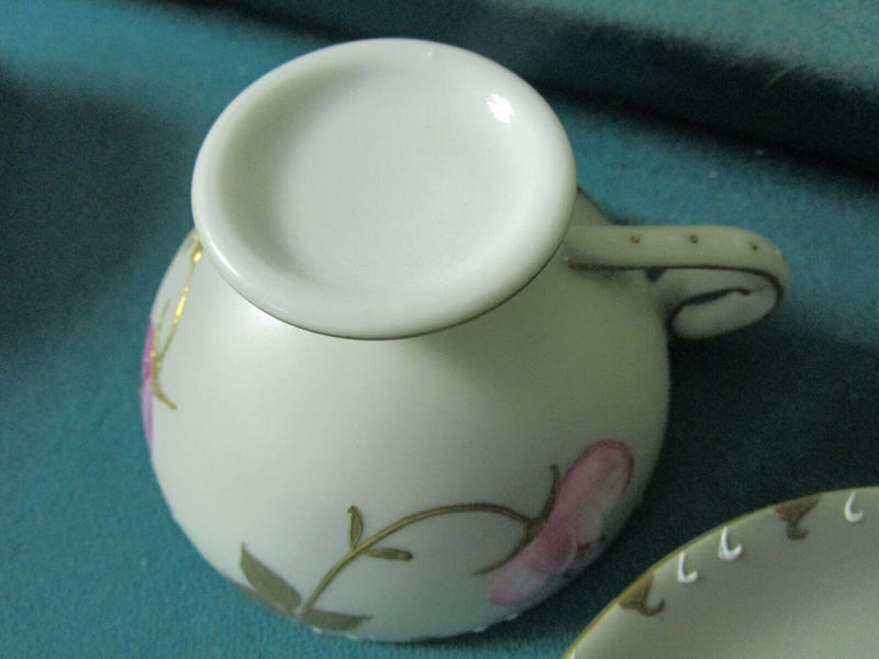 BISQUE FOOTED FLORAL CUP AND SAUCER MADE IN JAPAN HAND PAINTED [170C]