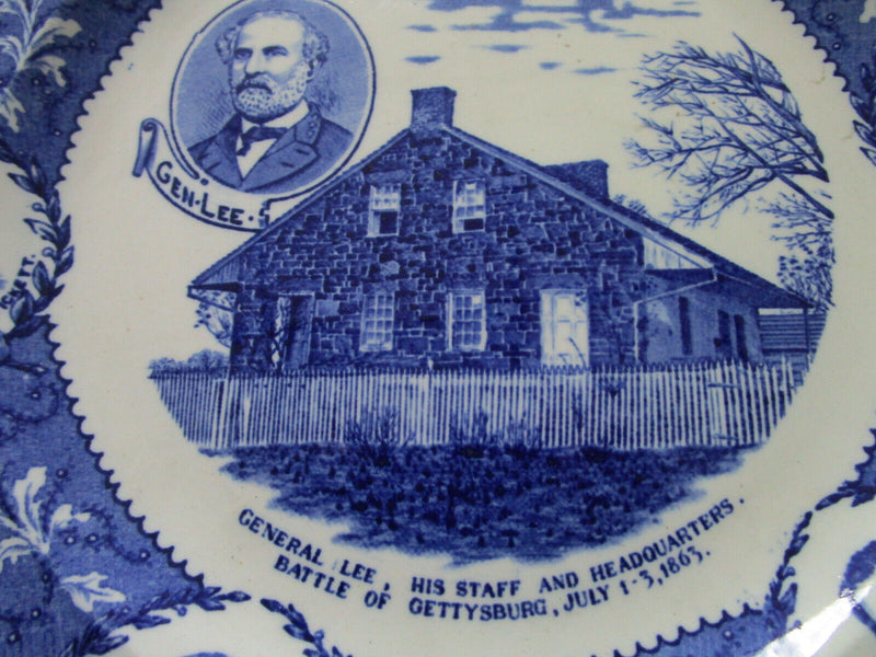 ANTIQUE FLOW BLUE PLATE GENERAL LEE BATTLE OF GETTYSBURG, ORIENTAL  ASHWORTH PIC