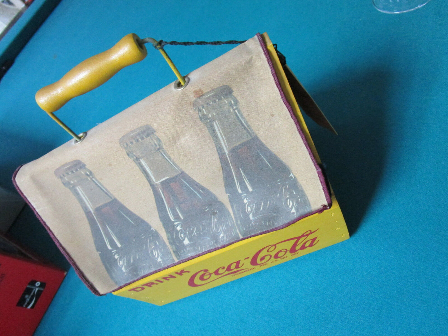 VINTAGE COCA COLA WOOD CARRIER BOX with fabric cover RARE! VINTAGE REPRO