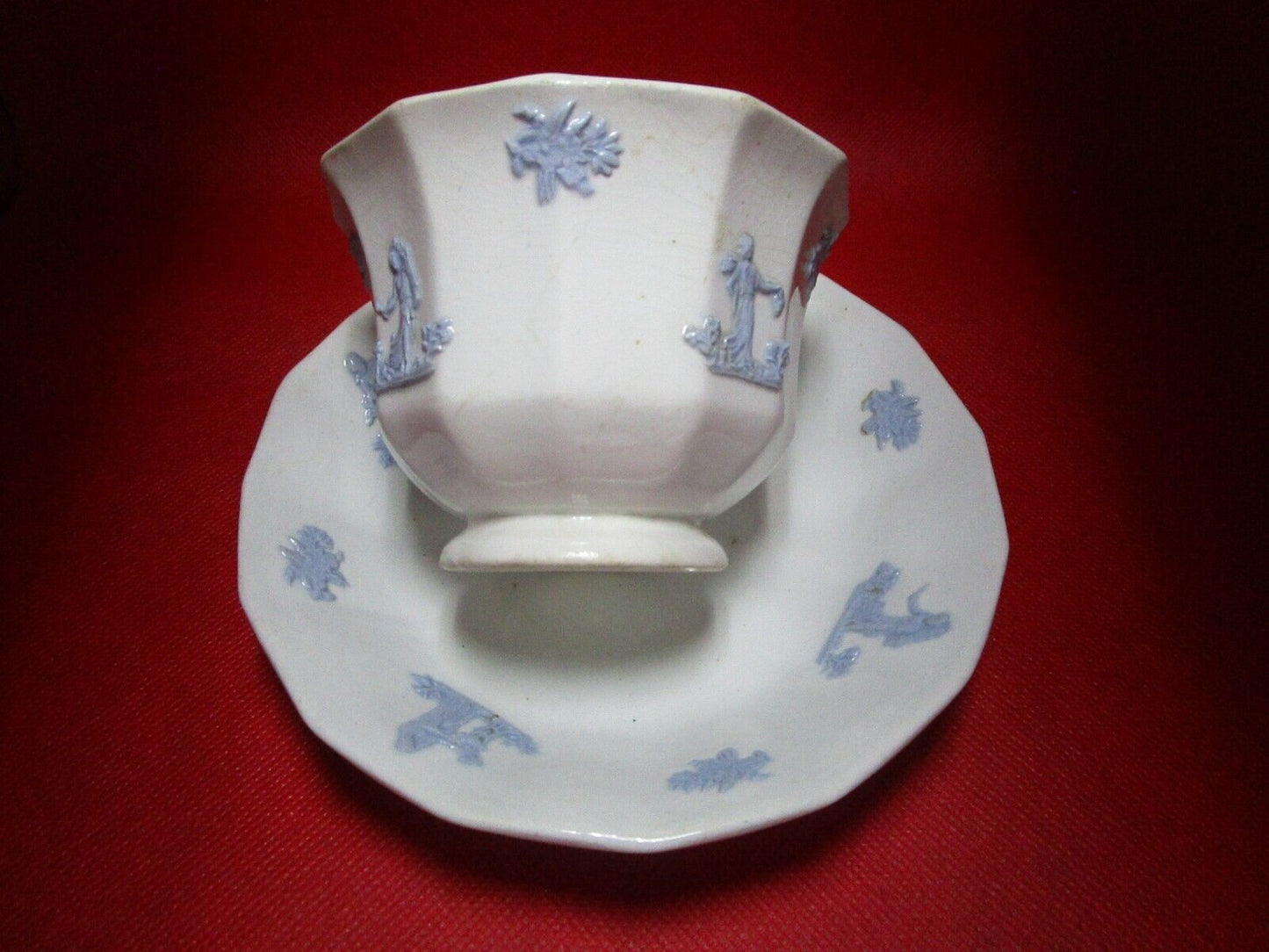 Adderley England Chelsea antique pattern white and lavender cup and saucer