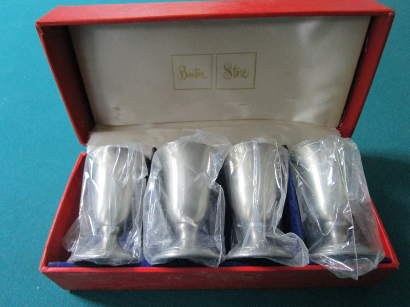 BOSTON STORE 4 SILVERPLATE CORDIAL CUPS 3" IN ORIGINAL BOX RARE^^