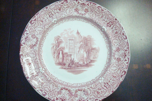 Antique BUDA England Staffordshire Red Transfer Ware Plate 8 1/2 [*red]