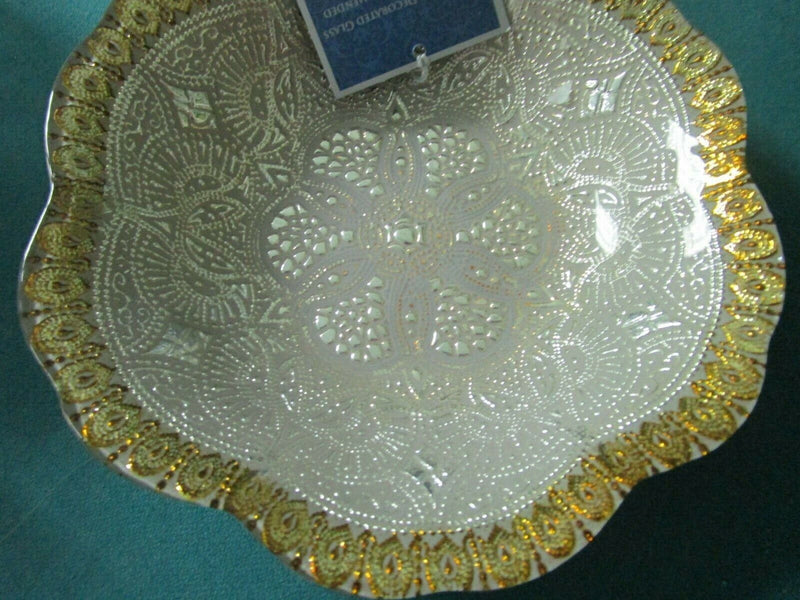 TURKISH ART GLASS BOWL 2 X 8 3/4" REVERSE PAINTING 100 PURE SILVER PICK 1