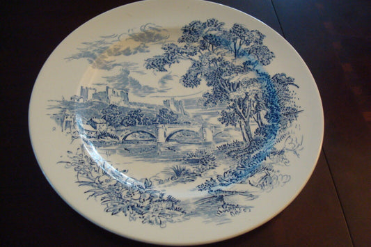 Wedgwood England blue hand engraved "Countryside" plate,  10 " diameter