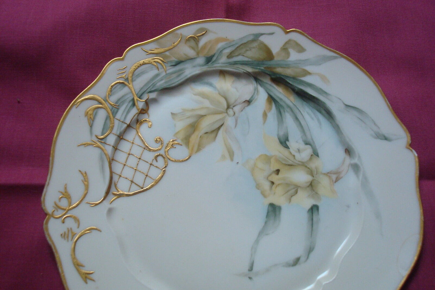 A.L. Limoges France (Alfred Lanternier, c 1890s) plate yellow flowers[#59C]