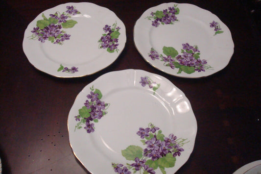 Adderley England violets pattern 3 salad plates 8" diam[*4-1]]