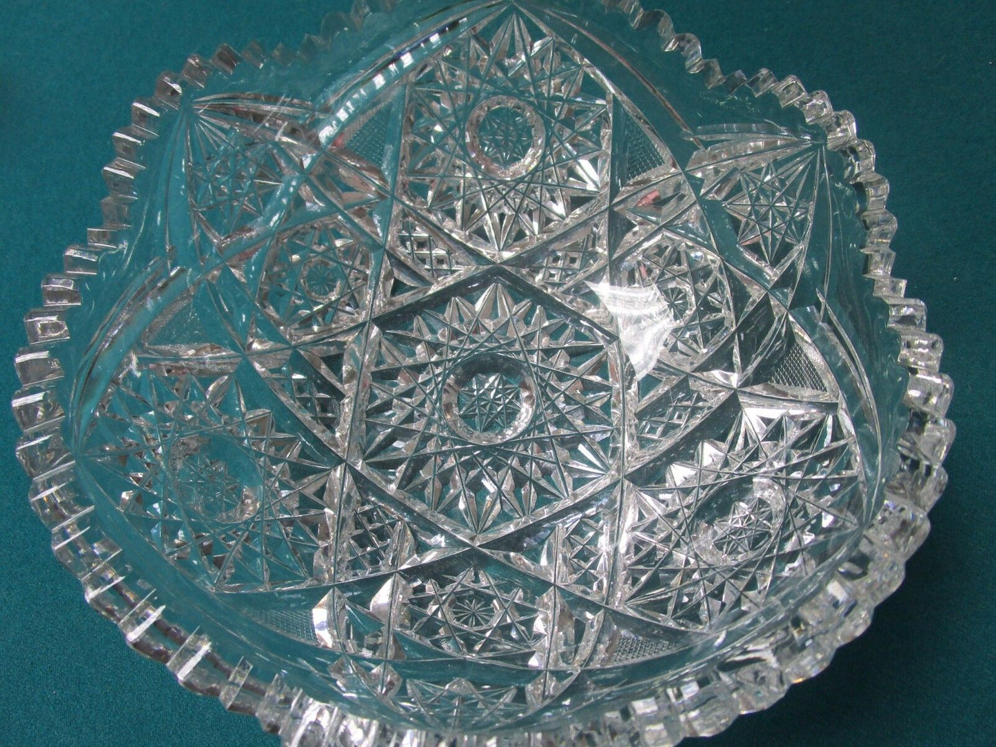 AMERICAN BRILLIANT ROUND  bowl CRYSTAL CUT STARS DESIGN 3X8" [GL-1]