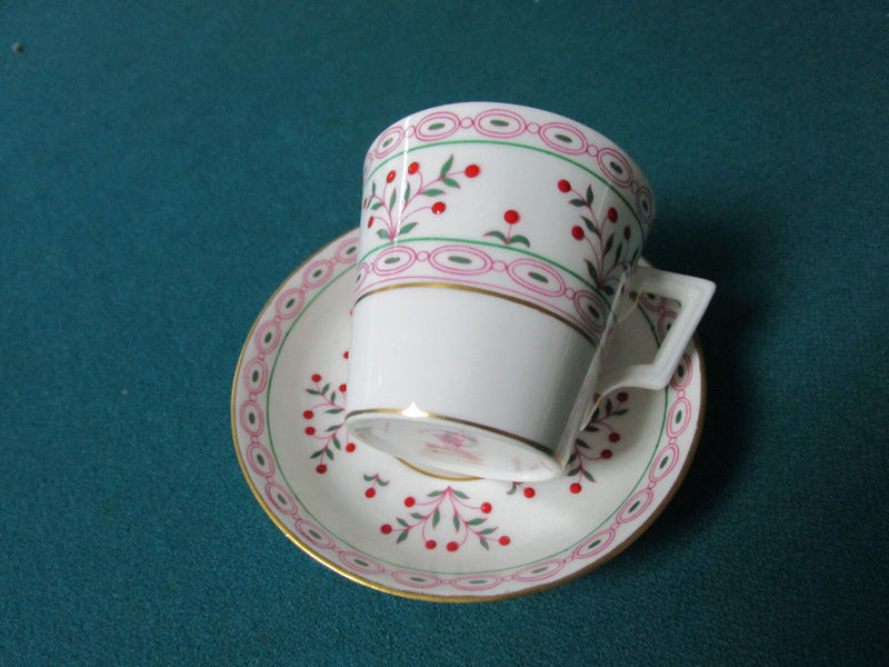Royal Crown Derby BRITTANY PATTERN COFFE CUP and Saucer, PINK DOTS [120G]