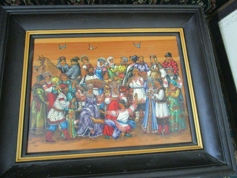 Ukranian Russian Folk Art Original Oil On Board A Wedding