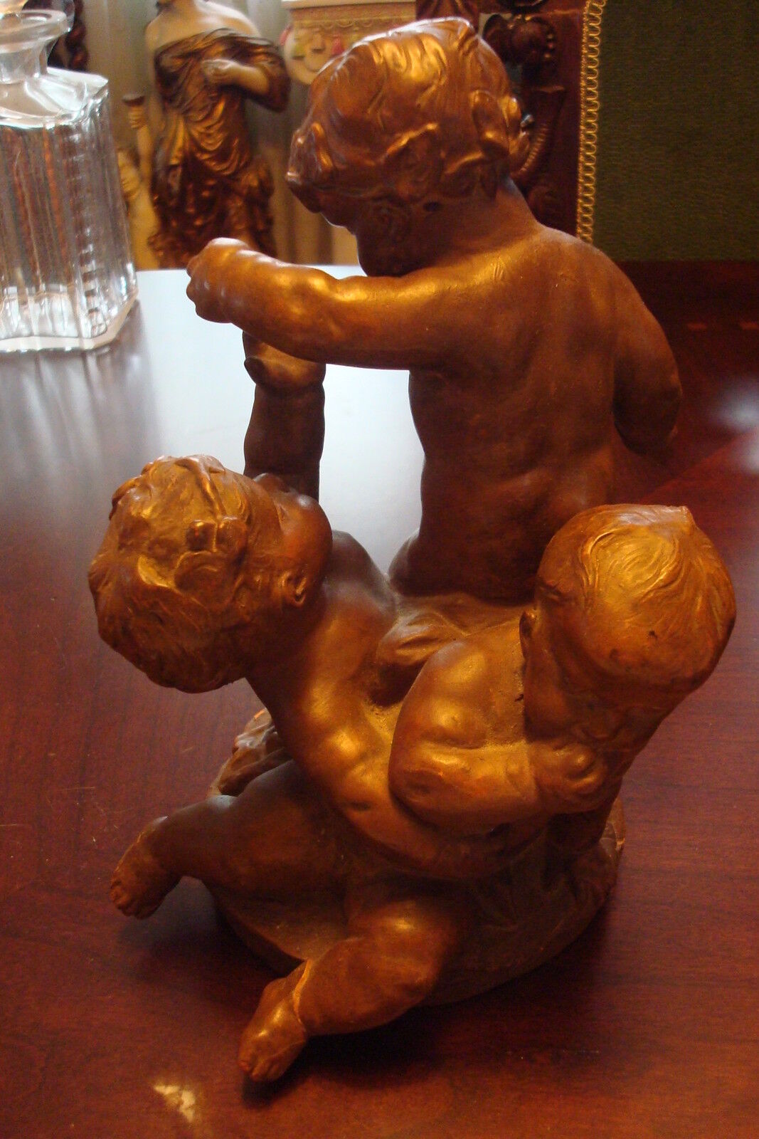 TROIS ENFANTS JOUANT terracotta cast sculpture signed on base, Louis F. de Larue