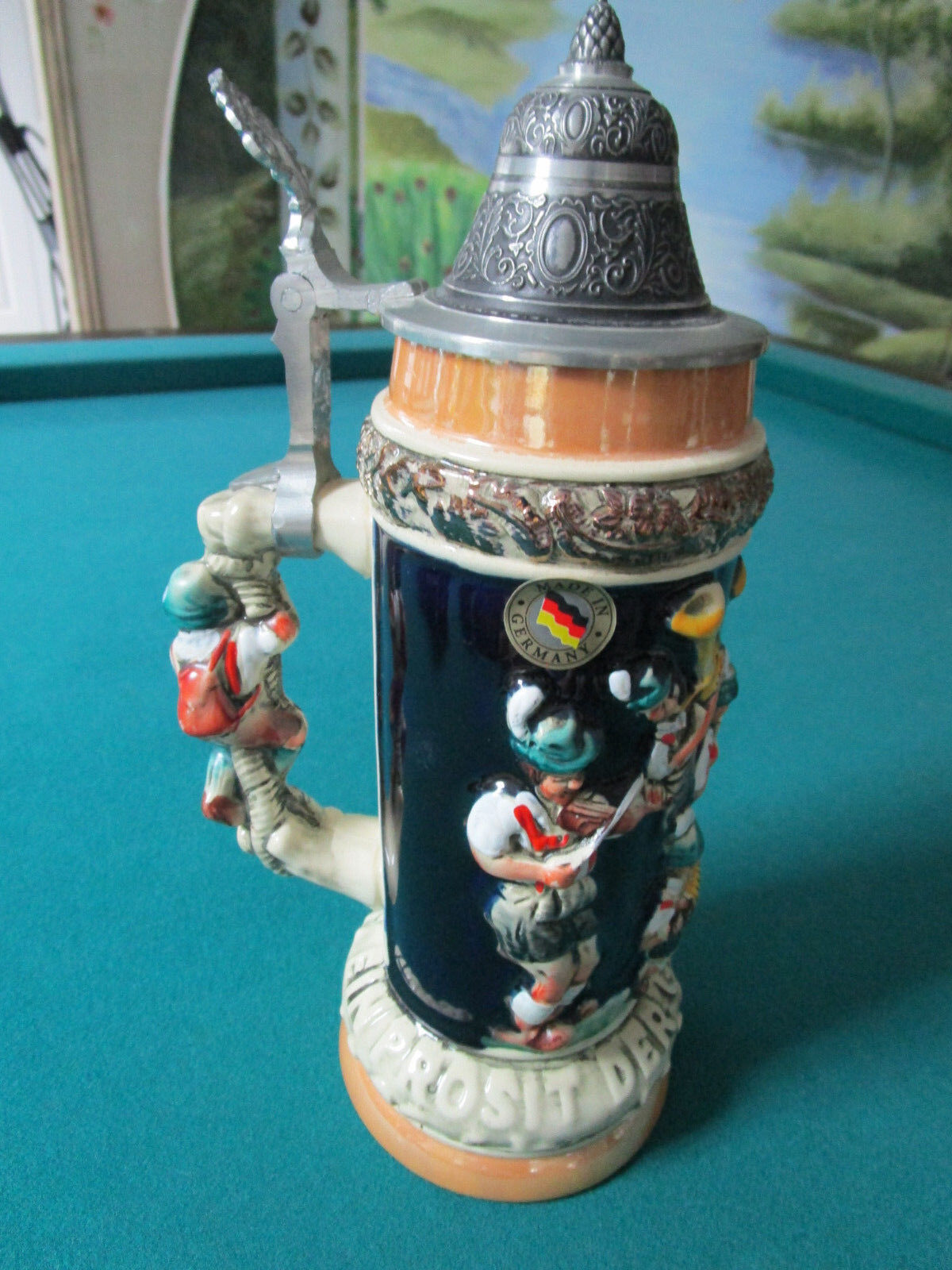 VINTAGE ORIGINAL KING BEER STEIN NEW STAMPED 10" PROSIT PERSON IN HANDLE