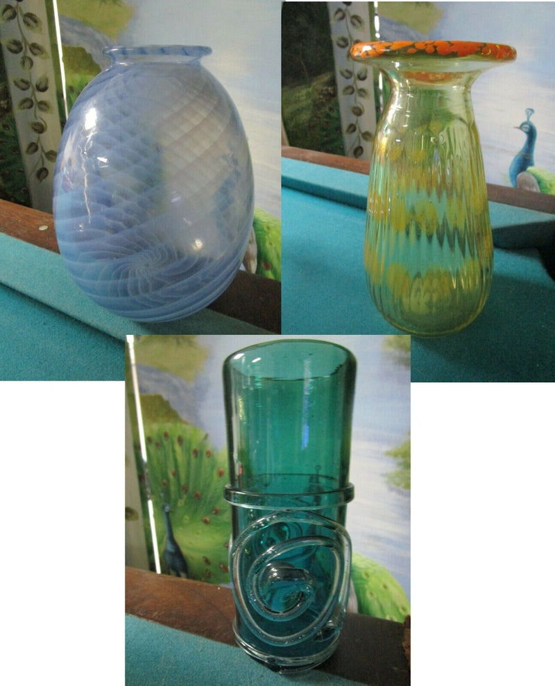 GLASS STUDIO VASE RIGADEE RIBBED GREEN CLEAR YELLOW ITALIAN  SIGNED  PICK 1