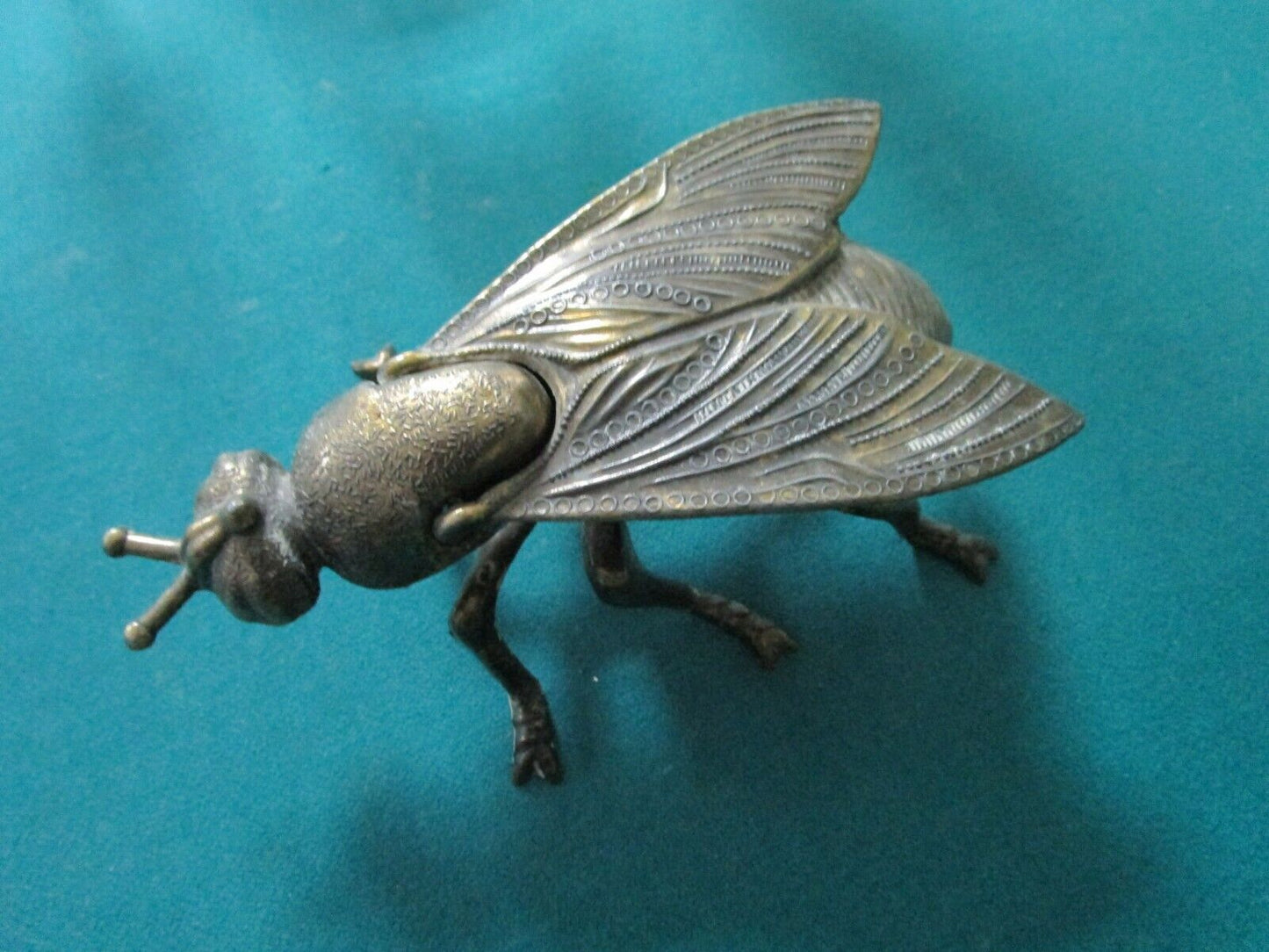 ANTIQUE ASHTRAY TRINKET BOX BRASS FLY 2 1/4  7 1/2 OPEN COVER MADE IN ITALY RARE