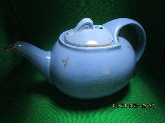 HALL USA POTTERY ALLADIN BLUE AN GOLD TEAPOT 6 X 9" ^^