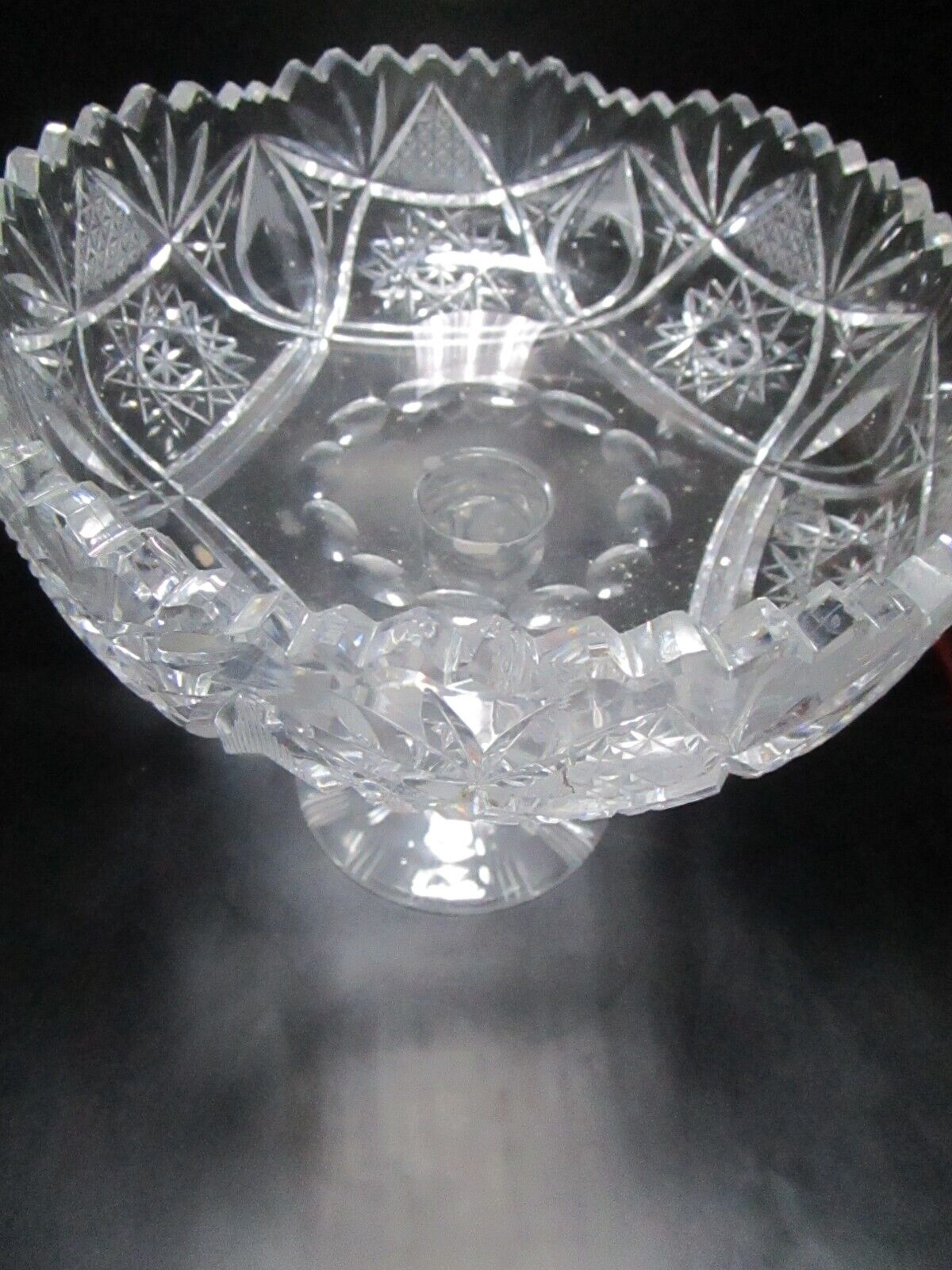 American Brilliant footed compote candy dish 8 x 8"