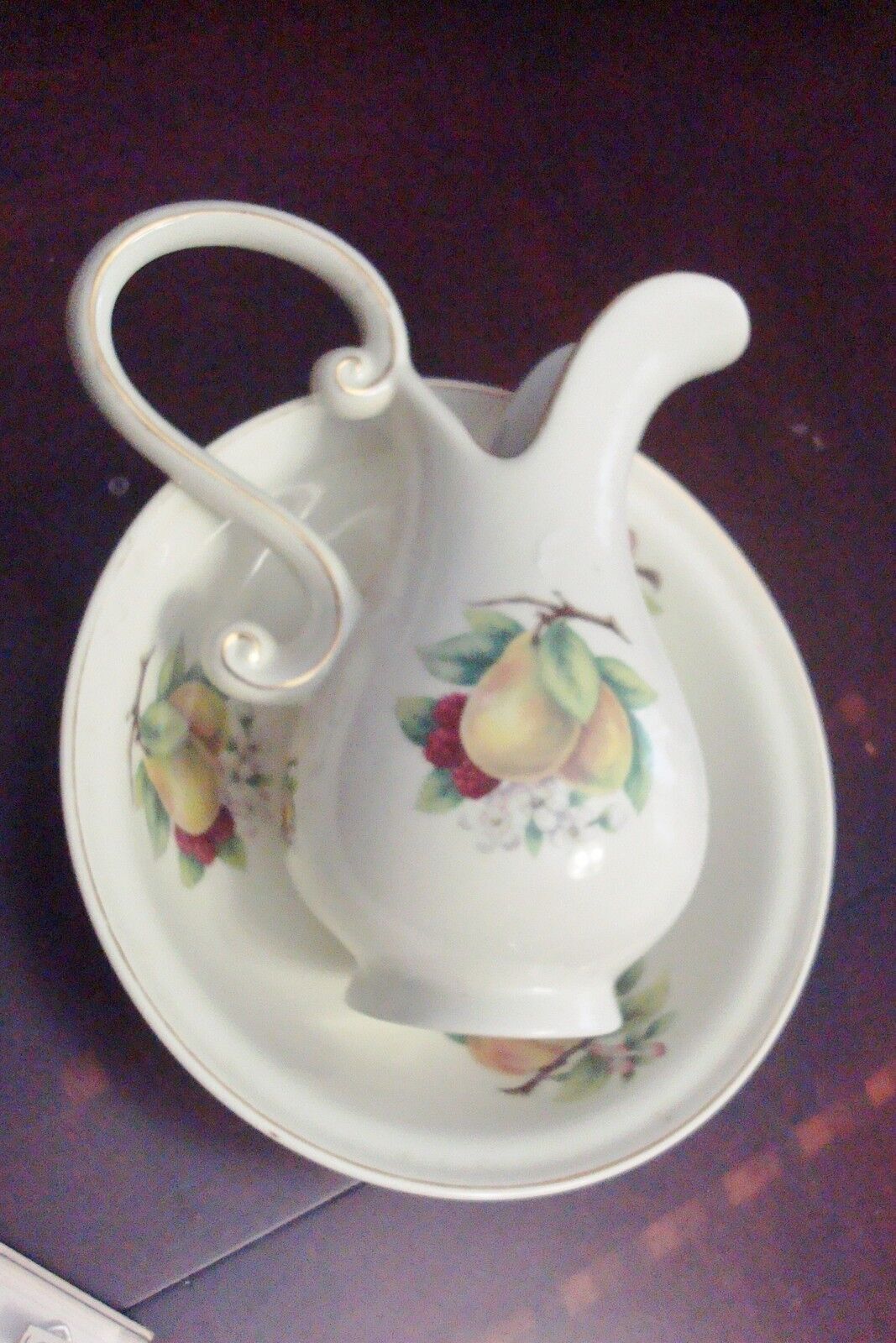 Vintage Formalities Pitcher and matching Bowl  By Baum Bros FRUITS