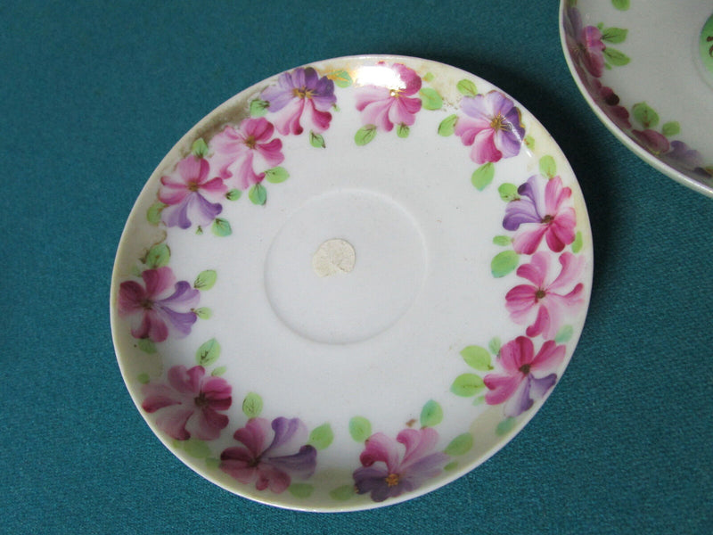 Midcentury Cups And Saucers Made In Japan Purple Pink Flowers Gorgeous