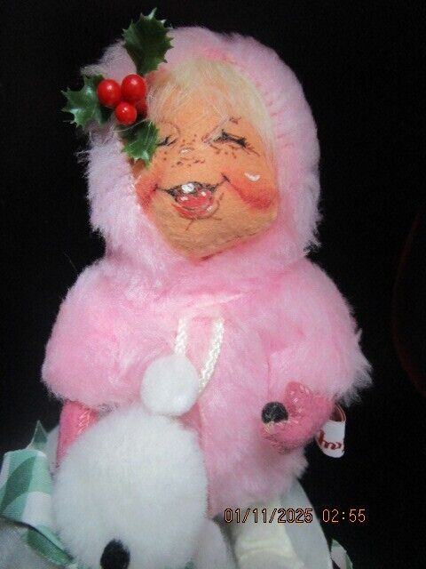 ANNALEE DOLL IN PINK WITH SNOWMAN 7" ^^