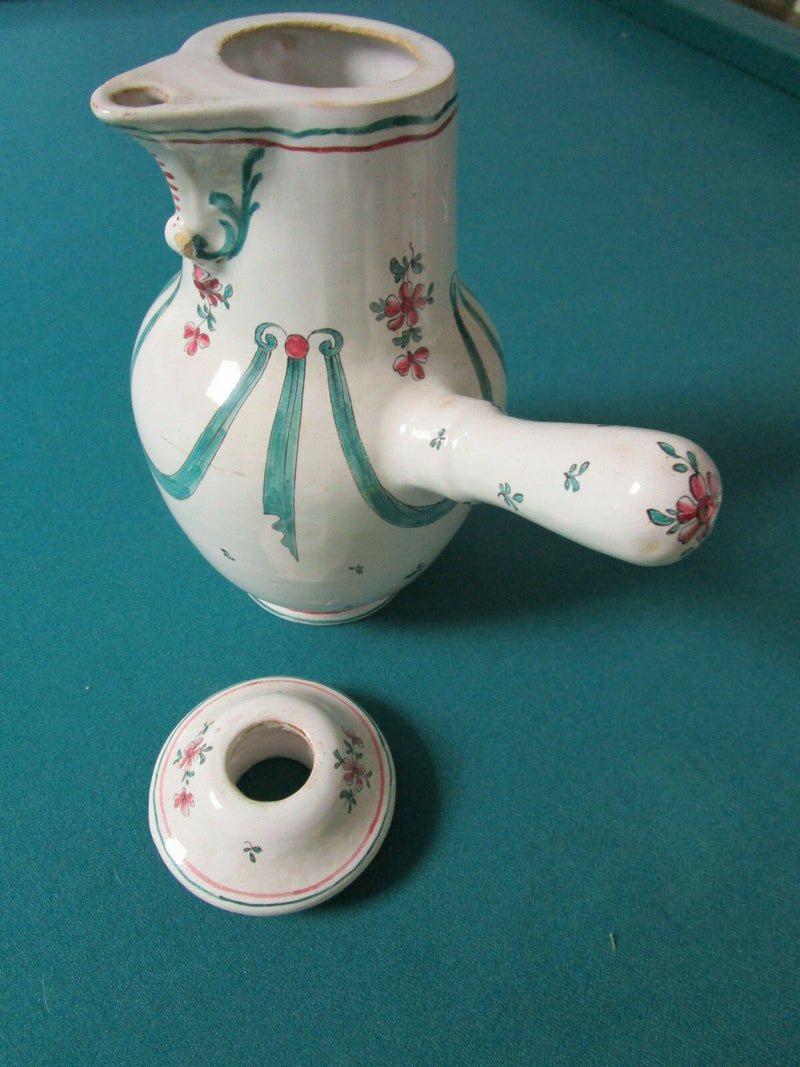 SCEAUX FRANCE FAIENCE ANTIQUE 1770s COFFEE POT WITH HANDLE STICK ORIGINAL